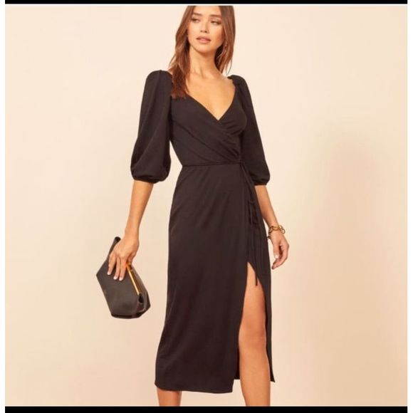Reformation Dresses & Skirts - Reformation Calabra Black Wrap Small Slit Dress